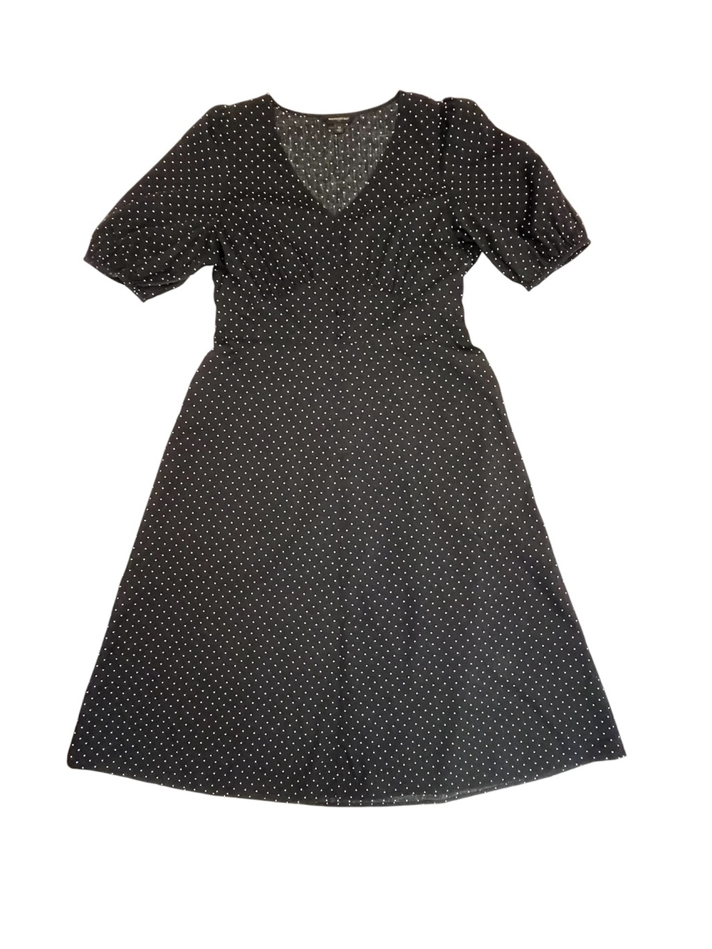 Banana Republic Black Polka Dot V-Neck Midi Dress